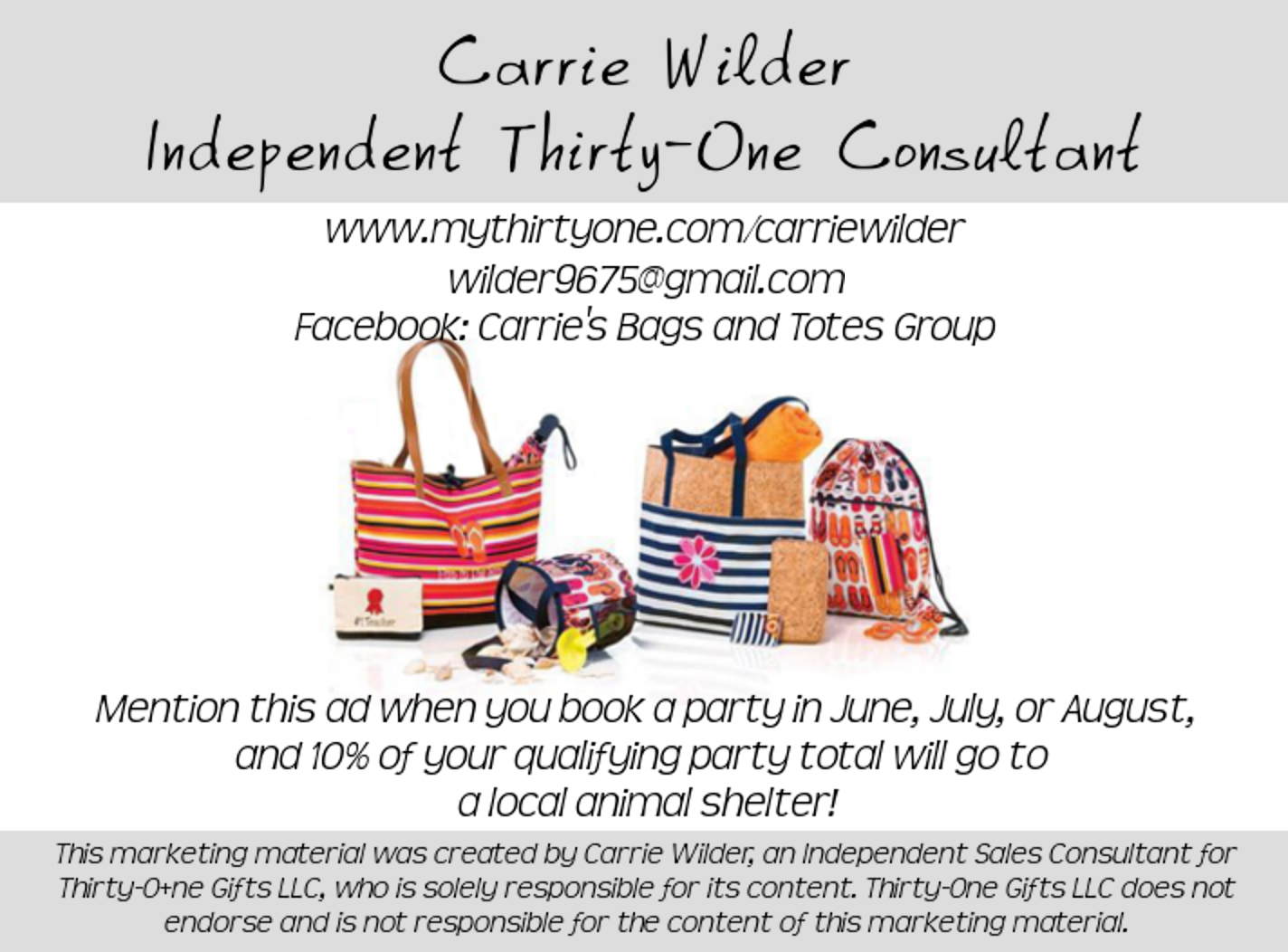 Carrie Wilder, Independent Thirty-One Consultant